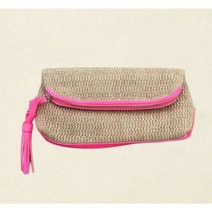 Danielle Nicole Naturar Tan Straw Layla Foldover Clutch with Hot Pink Trim